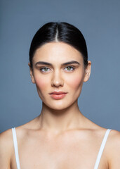 Beauty Woman face Portrait. Beautiful Spa model Girl with Perfect Fresh Clean Skin. Brunette female...