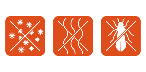 Protection against dust, bugs, odors - icons set