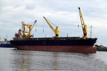Container ship on Chao Phraya River, Bangkok, Thailand
