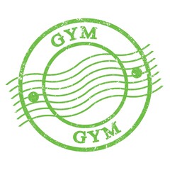 GYM, text written on green  postal stamp.