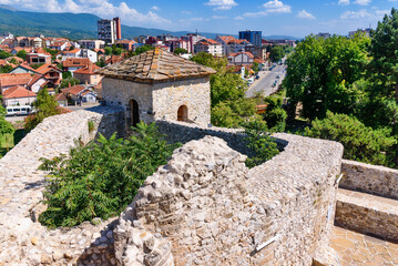 Fototapeta na wymiar Pirot, Serbia -August 27, 2022: Ancient fortress Momcilov Grad in Pirot, Serbia. Outside view of Ruins of Historical Pirot Fortress, Southern and Eastern Serbia