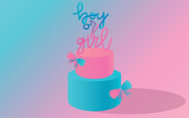 baby shower boy or girl horizontal gradient background with 3d realistic cake