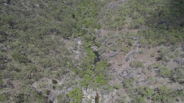 Nature Landscape At Emerald Creek Falls In Mareeba, Australia - aerial drone shot
