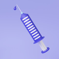 3D syringe icon floating on purple background Medicine healthcare concept. medical information service vaccine relief with drug doctor. illness health. 3d render illustration. Minimal cartoon