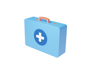 Minimal cartoon style Blue medical bag icon isolated on white background first aid emergency equipment concept. Emergency assistance, cute smooth. 3d rendering illustration