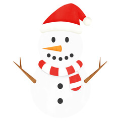 snowman with red scarf cartoon watercolor illustration