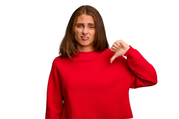 Young caucasian woman isolated showing thumb down, disappointment concept.