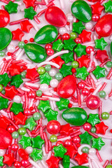 Christmas background of colorful candies, close-up