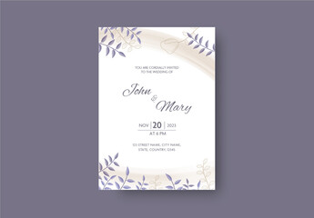 Minimal floral decorated wedding invitation template.