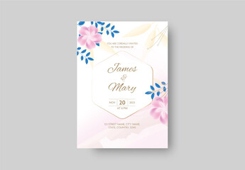 Minimal floral decorated wedding invitation template.