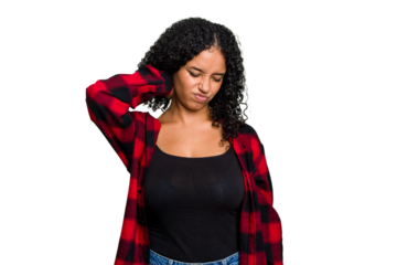 Young cute brazilian woman isolated suffering neck pain due to sedentary lifestyle.