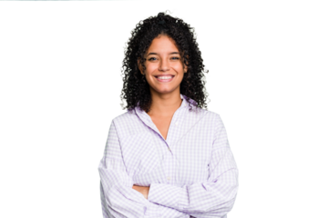 Young cute brazilian woman isolated who feels confident, crossing arms with determination.