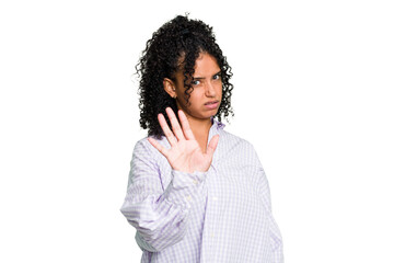 Fototapeta na wymiar Young cute brazilian woman isolated rejecting someone showing a gesture of disgust.