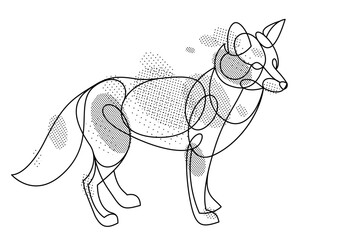 Red fox linear vector illustration isolated, cute wild animal wildlife adorable canine, monochrome artistic drawing.