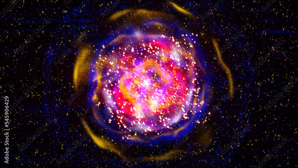 Poster space flight into a star field. flying through the stars and colorful nebula in space. space travel,