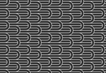 Lined seamless vector pattern with twisted lines, geometric abstract background, stripy net, optical maze, web network. Black and white design.