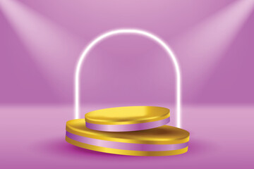 podium for display product, template design vector background violet color with light effect