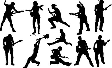 Guitarist Musicians Silhouettes Set