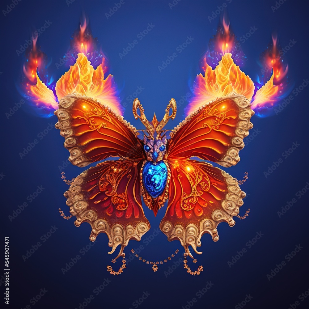 Aufkleber A digital butterfly in a futuristic polygonal style on a blue background is isolated on a gray background. 3d illustration