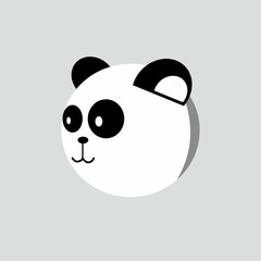 Cute panda head monochrome icon illustration logo with minimalist design.