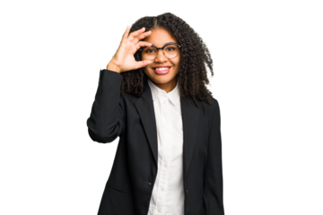 Young african american business woman isolated excited keeping ok gesture on eye.
