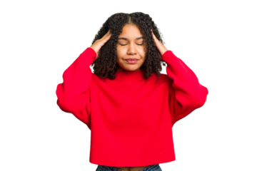 Young african american woman isolated touching temples and having headache.
