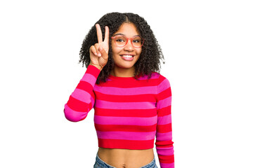 Young african american woman isolated showing number two with fingers.