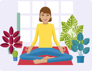 Obraz na płótnie Canvas Woman Meditating Doing Yoga Pilates Illustration