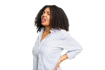 Young african american woman isolated suffering a back pain.