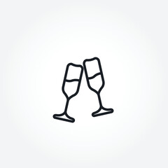 clink champagne glasses isolated vector line icon.
