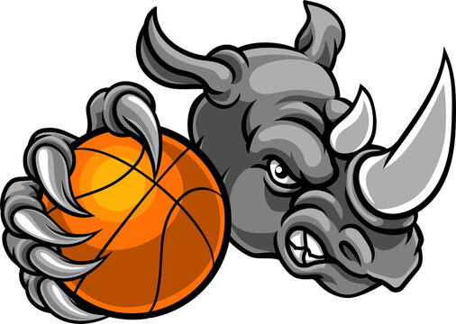 Rhino Holding Basketball Ball Mascot