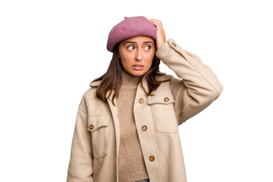 Young caucasian woman wearing winter jacket isolated being shocked, she has remembered important meeting.