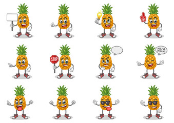 Obraz na płótnie Canvas stock vector set of cute pineapple cartoon mascot with face expression on a white background