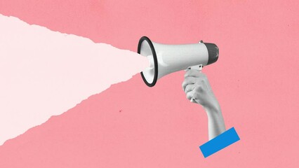 2d seamless motion animated footage. Human hand holding megaphones and spreading fake news. Concept of information, creativity, social issues, rumors. - Powered by Adobe