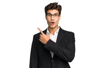 Young caucasian business man isolated pointing to the side