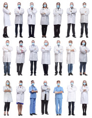 group of doctors in mask isolated on white