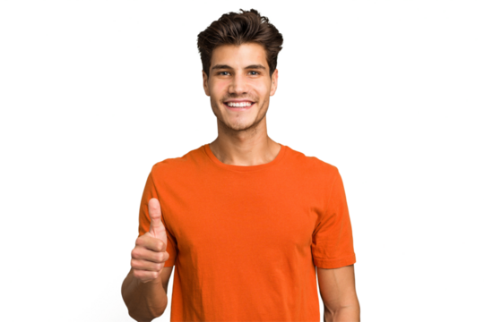 Young caucasian handsome man isolated smiling and raising thumb up