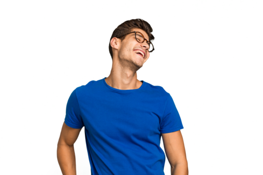 Young caucasian handsome man isolated dancing and having fun.