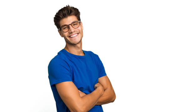 Young caucasian handsome man isolated who feels confident, crossing arms with determination.