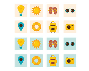 Travel and vacation flat icons set