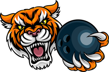 Tiger Holding Bowling Ball Mascot