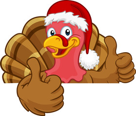 Turkey In Santa Hat Christmas Thanksgiving Cartoon