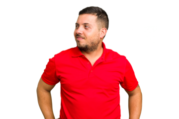 Young caucasian man isolated confused, feels doubtful and unsure.