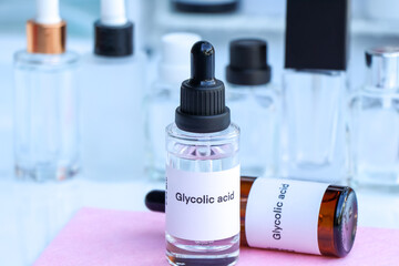 Glycolic acid in a bottle, chemical ingredient in beauty product