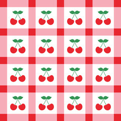 Illustration graphic of a cherry fruit combination with a cute style check pattern background.