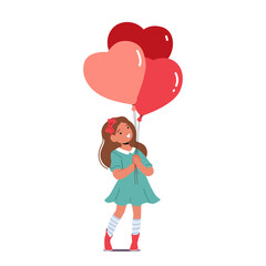 Cute Little Girls with Heart Shaped Balloons Bunch Isolated on White Background. Birthday Celebration, Holiday, Fun