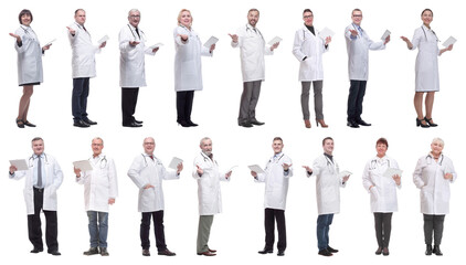 group of doctors with clipboard isolated on white