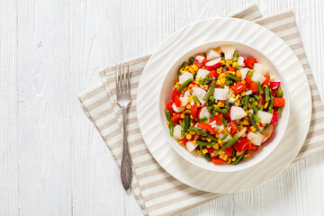 corn, radish, jicama, pepper, green bean salad