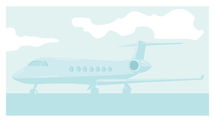 Airplane Stand on Runway. Air Travel, Aircraft Company Service Concept with Modern Passenger Plane Vector Illustration