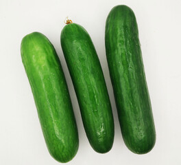 Green cucumbers, isolated on a white background. A fresh vegetable photography